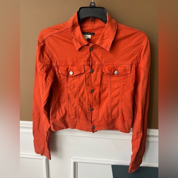 Theory Women’s Burnt Orange Cropped Jean Jacket Size Large Vintage - Picture 2 of 4